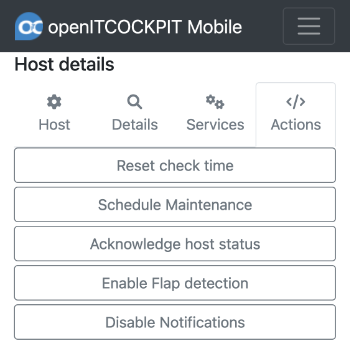 openITCOCKPIT Mobile website external commands