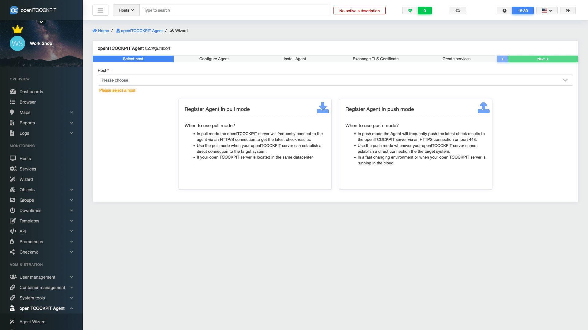 The openITCOCKPIT Monitoring Agent is using secure HTTPS by default and can operate in Pull or Push Mode.