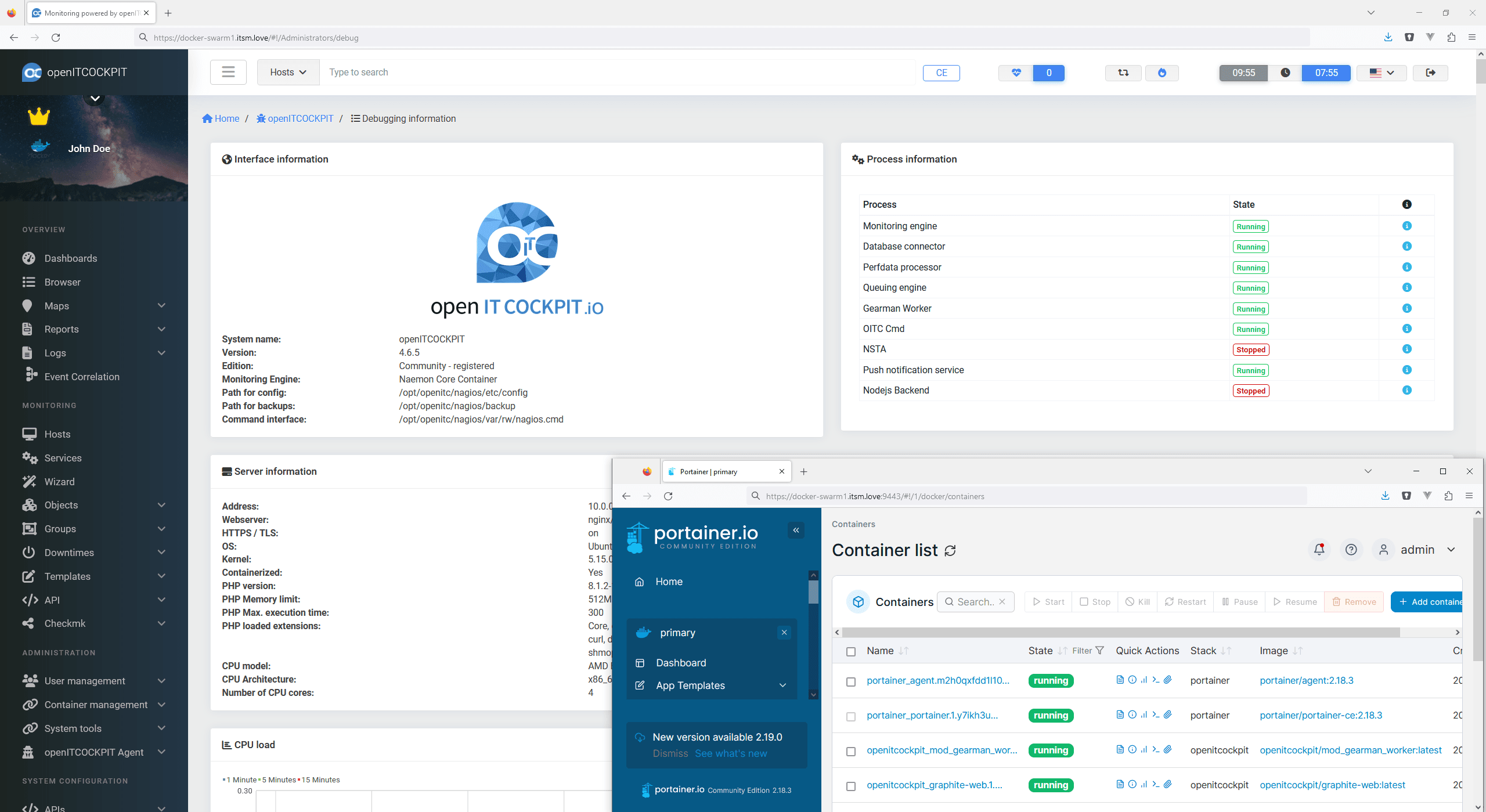 openITCOCKPIT running on a Docker Swarm cluster.